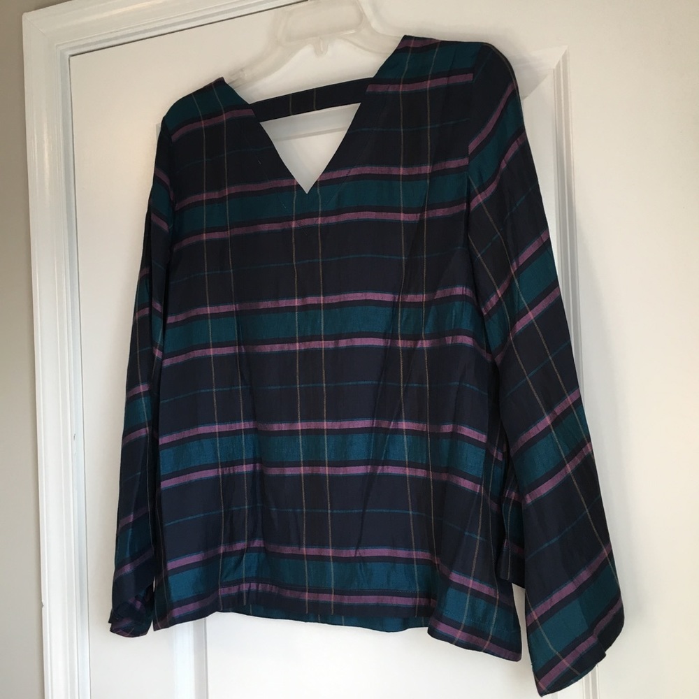 NWT LOFT Plaid Bar Back Blouse • XS - Picture 3 of 6